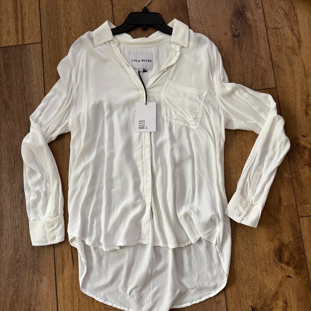 LOLA RIVER ASHER WHITE LS Blouse Women’s Size L NWT